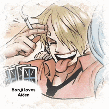 a drawing of sanji with the words sanji loves aiden