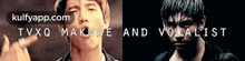 a picture of a man with the words tvxq makinae and vocalist on it