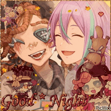 a picture of two anime girls with the words good night