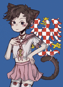 a pixel art drawing of a girl with cat ears and a cat tail