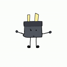 a cartoon drawing of a plug with arms and legs and a face .
