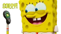 a picture of spongebob with the words sorry written above him