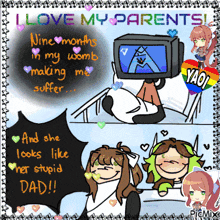 a cartoon of a girl laying in a hospital bed with the words i love my parents