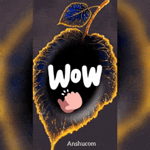 the word wow is on a leaf with a hand