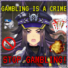 a poster that says gambling is a crime with a police officer