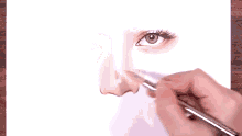 a hand is drawing a nose with a pencil