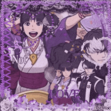 a collage of anime characters with purple flowers and the word love on the bottom