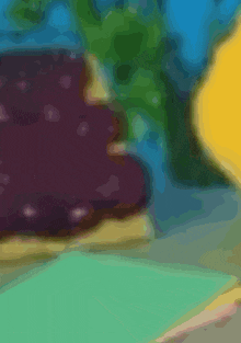 a painting of a purple and yellow object