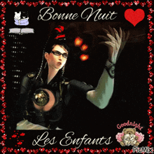 a picture of a woman with the words bonne nuit les enfants written on it