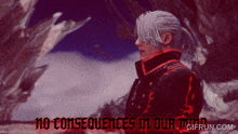 a video game character with the words " no consequences in our mind " below him