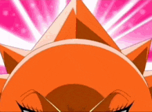 a close up of a cartoon character 's face against a pink background