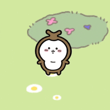 a cartoon monkey is standing in a field with flowers