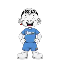 a cartoon character wearing sunglasses and a shirt that says umm