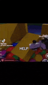 a video of a person playing a video game with the words help on the screen