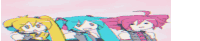 three anime characters are standing next to each other on a pink background