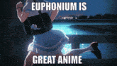 a cartoon of a girl running with the words euphonium is great anime