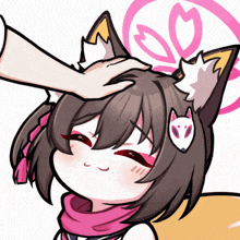 a cartoon drawing of a girl with a fox ear and tail