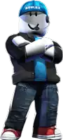 a roblox character with his arms crossed and a blue hat