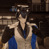 a cartoon character with a cat ear is wearing a suit and tie