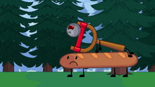 a cartoon drawing of a loaf of bread and a slingshot with a sad face on it