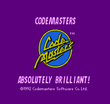 a purple background with the words codemasters absolutely brilliant