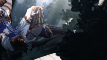 a drawing of a person laying on their back in a dark forest