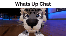 a picture of a leopard with the words " whats up chat " above it