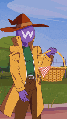 a cartoon character with a w on his head