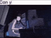 a picture of a girl sitting in front of a computer with the words can y on the bottom