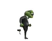 a cartoon character with a green head is dancing