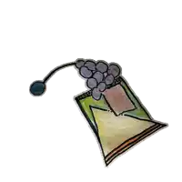 a colorful drawing of a tea bag with purple beads on it