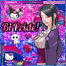 a picture of a girl with the words bi pride written above her