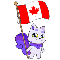 a cartoon squirrel holding a canadian flag with a maple leaf on it