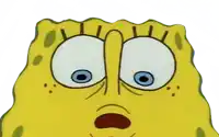 a close up of spongebob squarepants ' face with a surprised look on his face