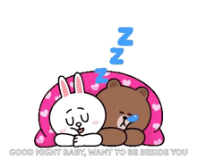 a cartoon of a rabbit and a bear laying on their backs under a pink blanket .