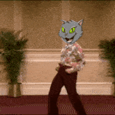 a person with a cat head on their head