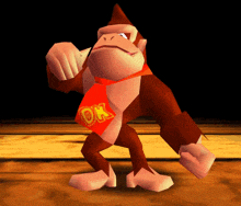 a cartoon monkey wearing a scarf that says ok on it