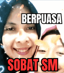 a picture of a woman with the words berpuasa sobat sm