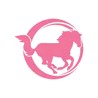 a pink silhouette of a horse running in a circle