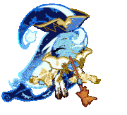 a pixel art drawing of a ghost wearing a witch hat and holding a broom