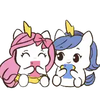 a couple of unicorns sitting next to each other looking at their phones