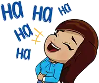 a cartoon of a girl laughing with ha ha ha ha ha written around her
