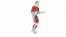 a 3d model of a man running with muscles highlighted in red