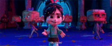 a cartoon character from the movie wreck it ralph is standing in a room and talking to a group of people .