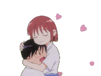 a girl with red hair is hugging a boy in a cartoon