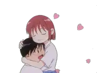a girl with red hair is hugging a boy in a cartoon