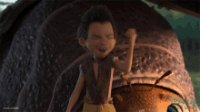 a cartoon character is standing in front of a giant bug with a disney logo in the corner