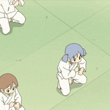 a cartoon of a girl in a white karate uniform
