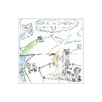 a child 's drawing of a sheep and a tree with the words " peace in the end " written above it