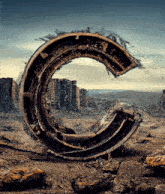 the letter c is made out of rocks and is surrounded by rocks